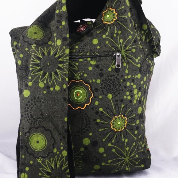 Handmade Cotton Jacquard Crossbody Bag, Large Size, Top Zip Closure, Embroidered - Picture 4 of 6